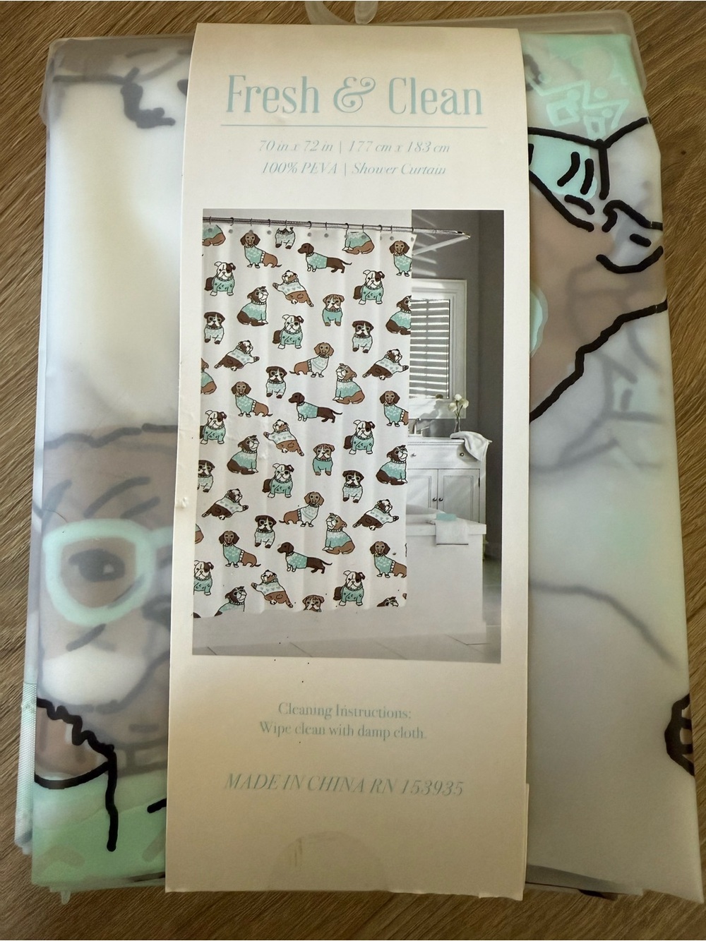 Fresh & Clean Puppy Print Shower Curtain - White, Mint, Brown
